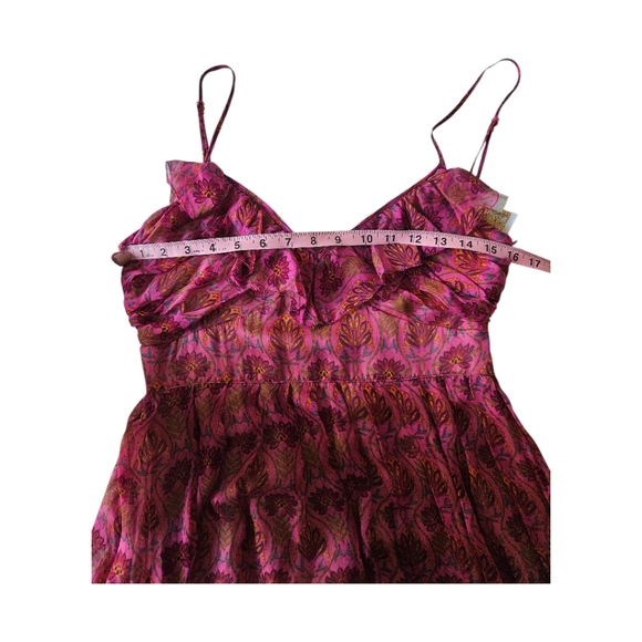 Anthro Aryn K Vintage Lotus Dress Red Silk Ruffle V-Neck Sleeveless Size Medium - Picture 6 of 6